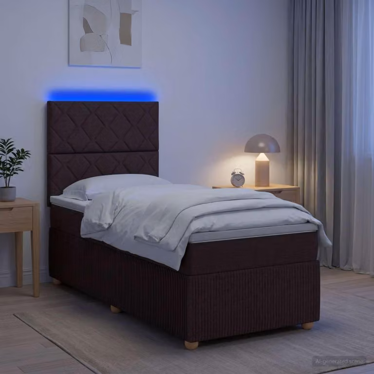 Maison Exclusive - Letto boxspring a LED con materasso, marrone scuro, 100 x 200 cm, rivestimento in tessuto
