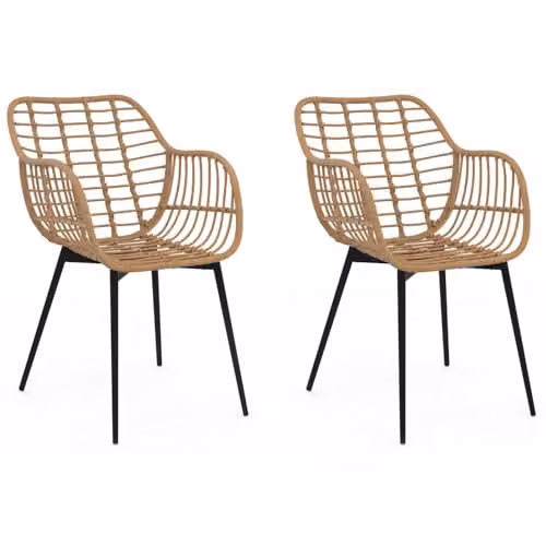IDMarket - Set di 2 sedie da pranzo SUMMER in rattan con gambe in metallo nero