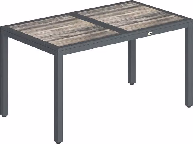 Outsunny Tavolo da giardino rettangolare con piano effetto legno per 4-6 persone, grigio scuro, L: 140 cm, P: 80 cm, H: 72 cm
