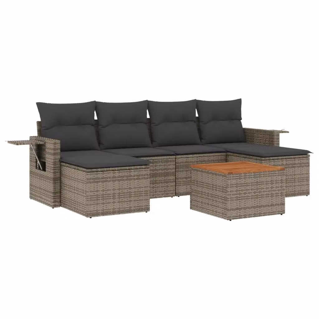 vidaXL Set Divani da Giardino 7 pz a Forma a L in Polyrattan Grigio con Cuscini e Tavolino – 2