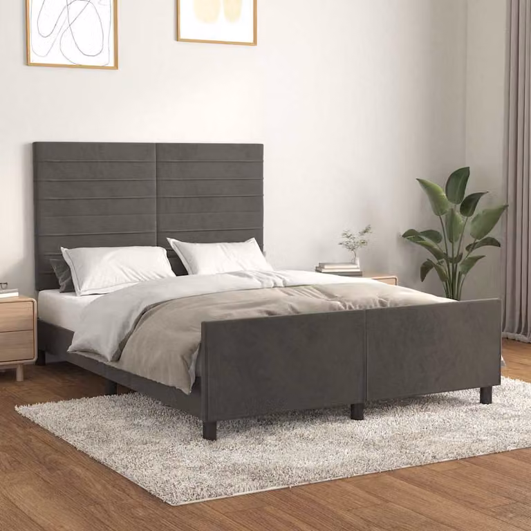 vidaXL Giroletto senza Materasso in Velluto Grigio con Struttura in Legno L/P/H: 140 x 200 x 146 cm