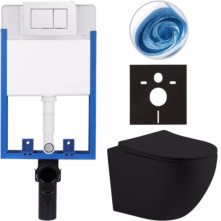 CERANO - Set completo per WC da incasso Lite/Cesso - nero opaco - pulsante WC Classic, bianco - da incasso - 49x36 cm