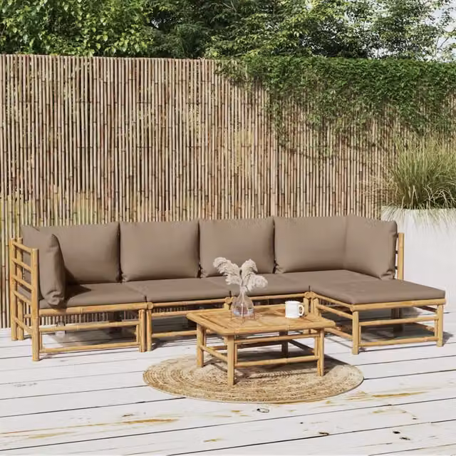 Set Salotto da Giardino 6pz con Cuscini Tortora Bambù 3155136