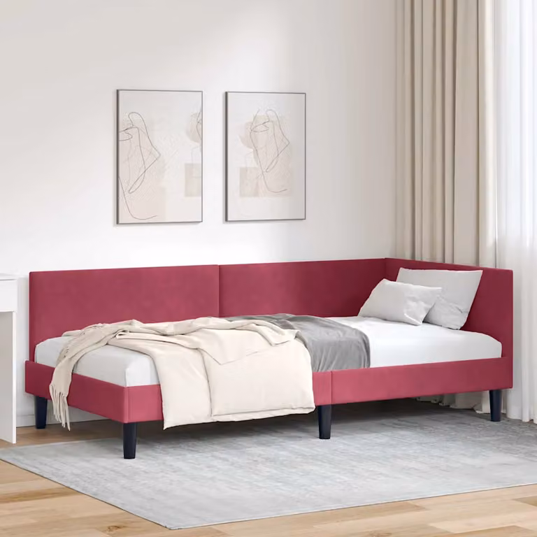 vidaXL Letto ad angolo con chaise longue asimmetrica in velluto rosso, L/P/H: 204 x 140 x 94 cm