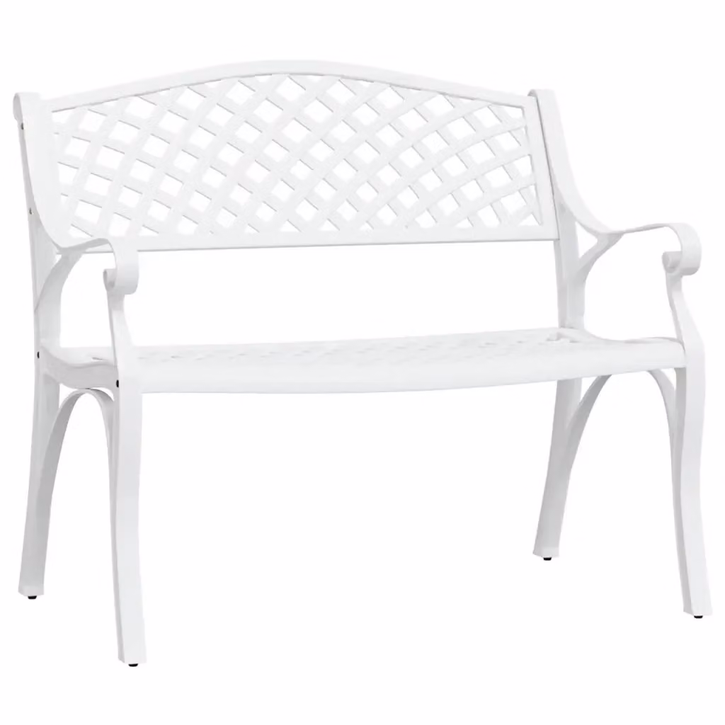 Panchina da giardino vidaXL in alluminio verniciato bianco con braccioli e decorazioni floreali L: 102 cm – 2