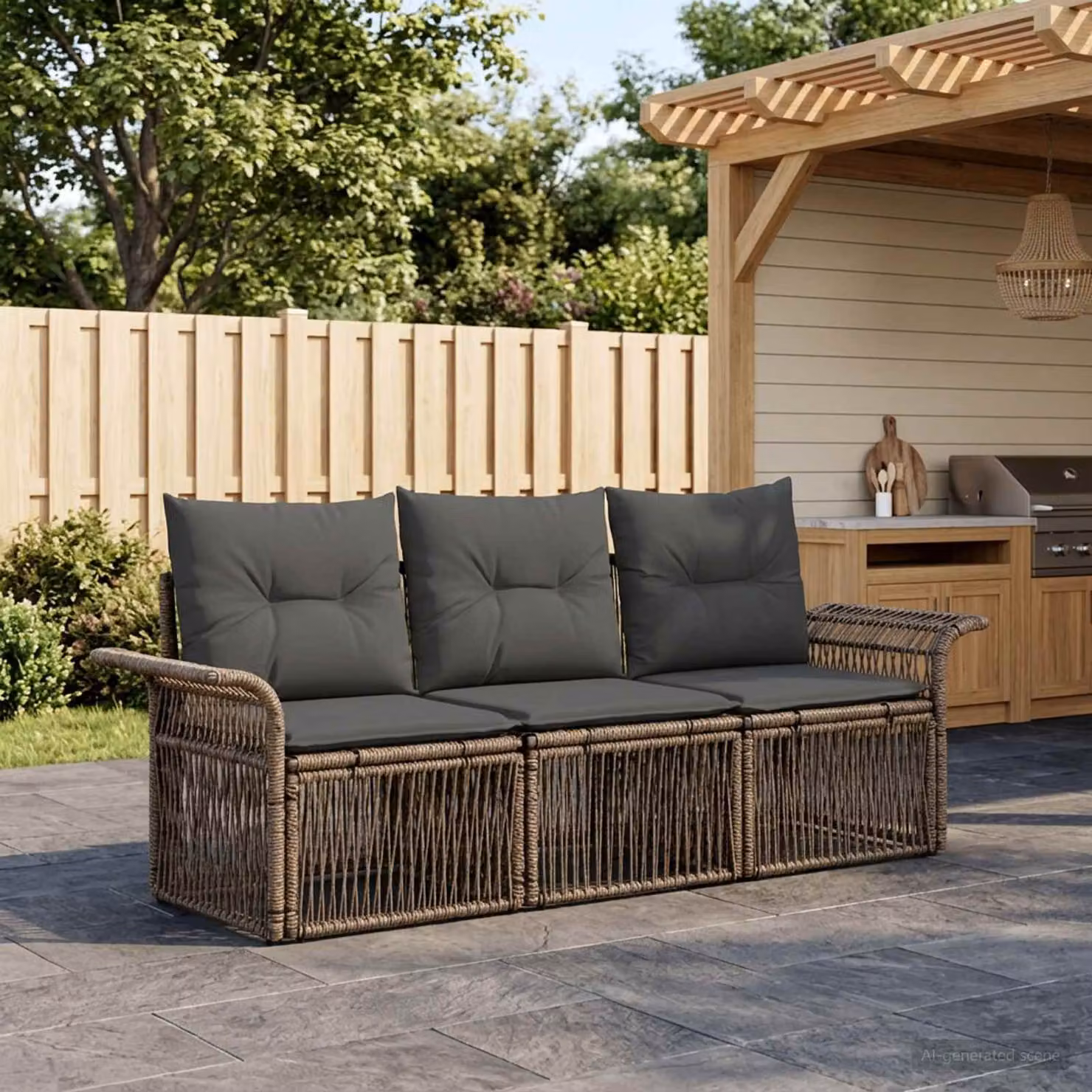 Set Divano da Giardino 3 pz vidaXL Grigio in Polyrattan con Cuscini e Struttura in Acciaio