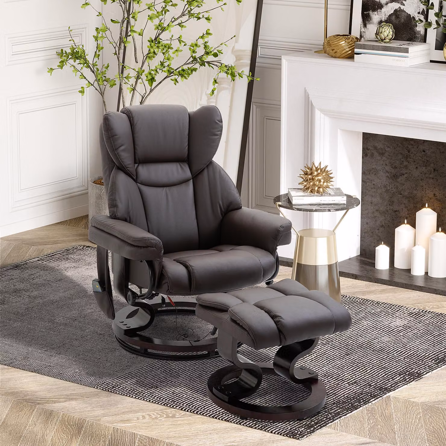 Poltrona relax con funzione massaggio Poggiapiedi Poltrona massaggiante Poltrona con funzione reclinabile Ecopelle Marrone 79