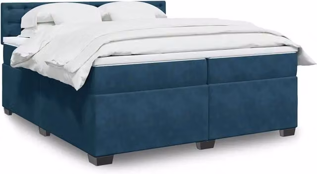 Letto Ibrido VIDAXL con Giroletto a Molle e Materasso in Velluto Blu e Bianco, L/P: 200 x 200 cm – 1