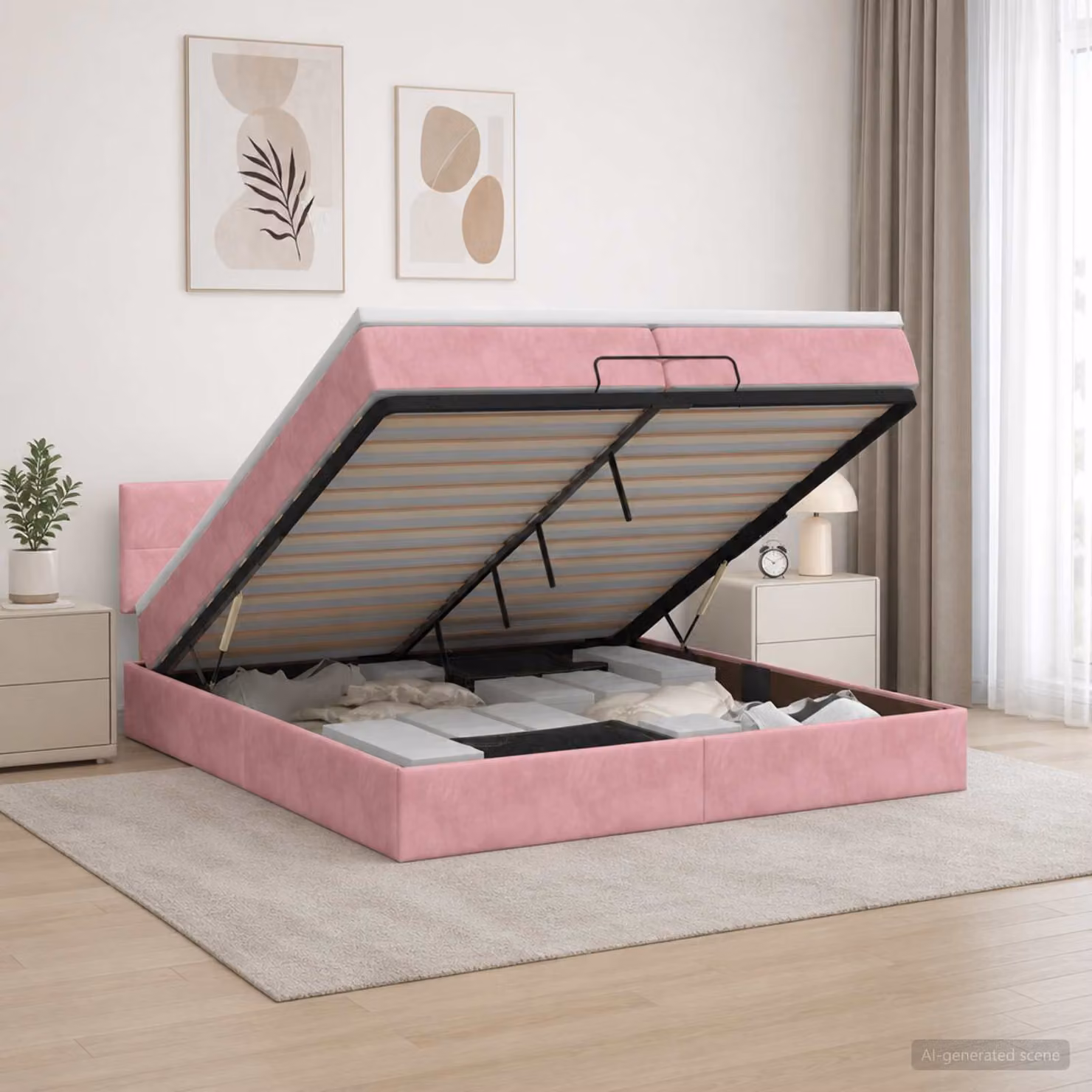 Letto ottomano con materasso vidaXL in velluto rosa, L 200 x P 200 cm