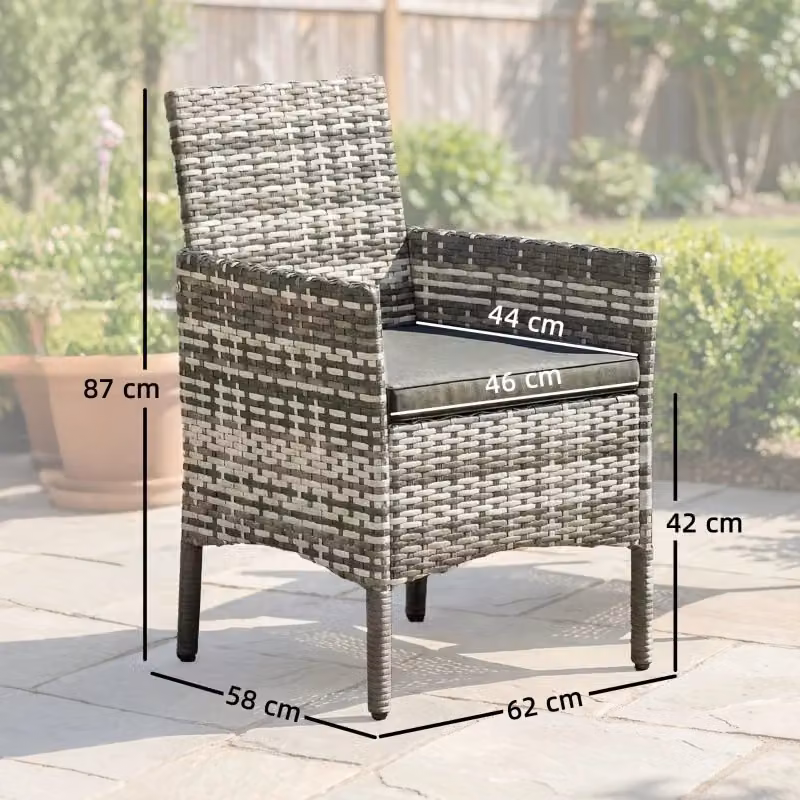 Set di 2 sedie da giardino MIVRAY in rattan PE grigio con cuscini e struttura in acciaio, H 87 x L 58 x P 62 cm – 2