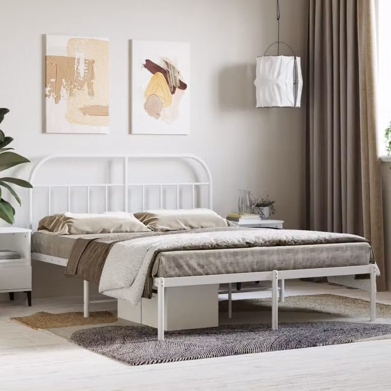 The Living Store Struttura letto con testiera in metallo bianco 140x190 cm