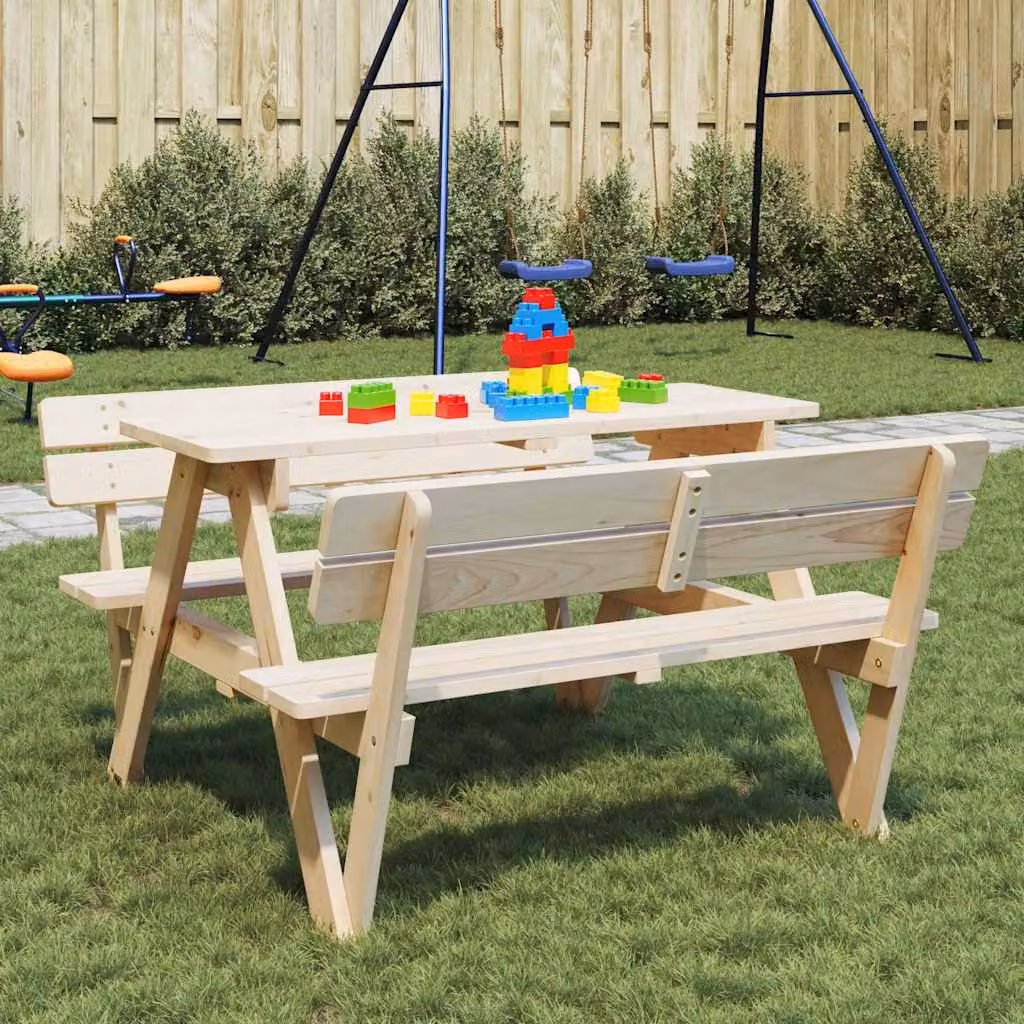 vidaXL Tavolo da Picnic per 4 Bambini in Legno di Abete, Colore Marrone/Beige, L: 200 cm, P: 108 cm, H: 54 cm