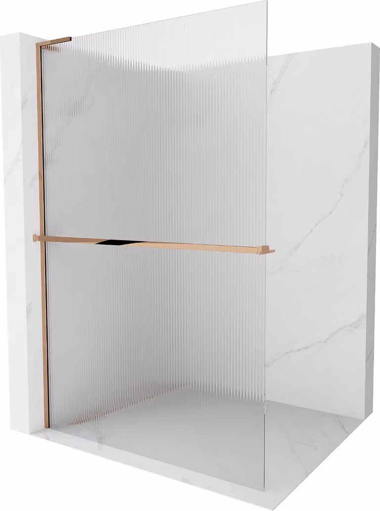 Mexen Kioto+ L parete doccia con mensola Walk-in 90 x 200 cm, striature, oro rosa - 800-090-123-60-09