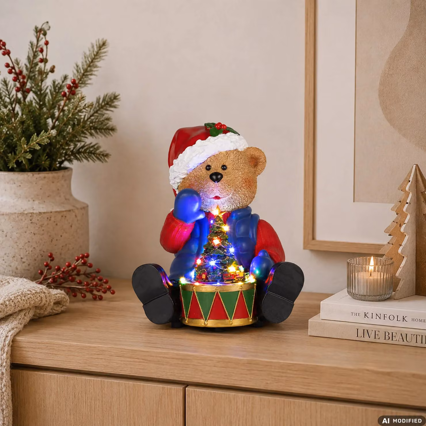 Orsetto Natalizio con Movimento, Musica e LED Multicolor VESTIAMO CASA Altezza: 27 cm – 2
