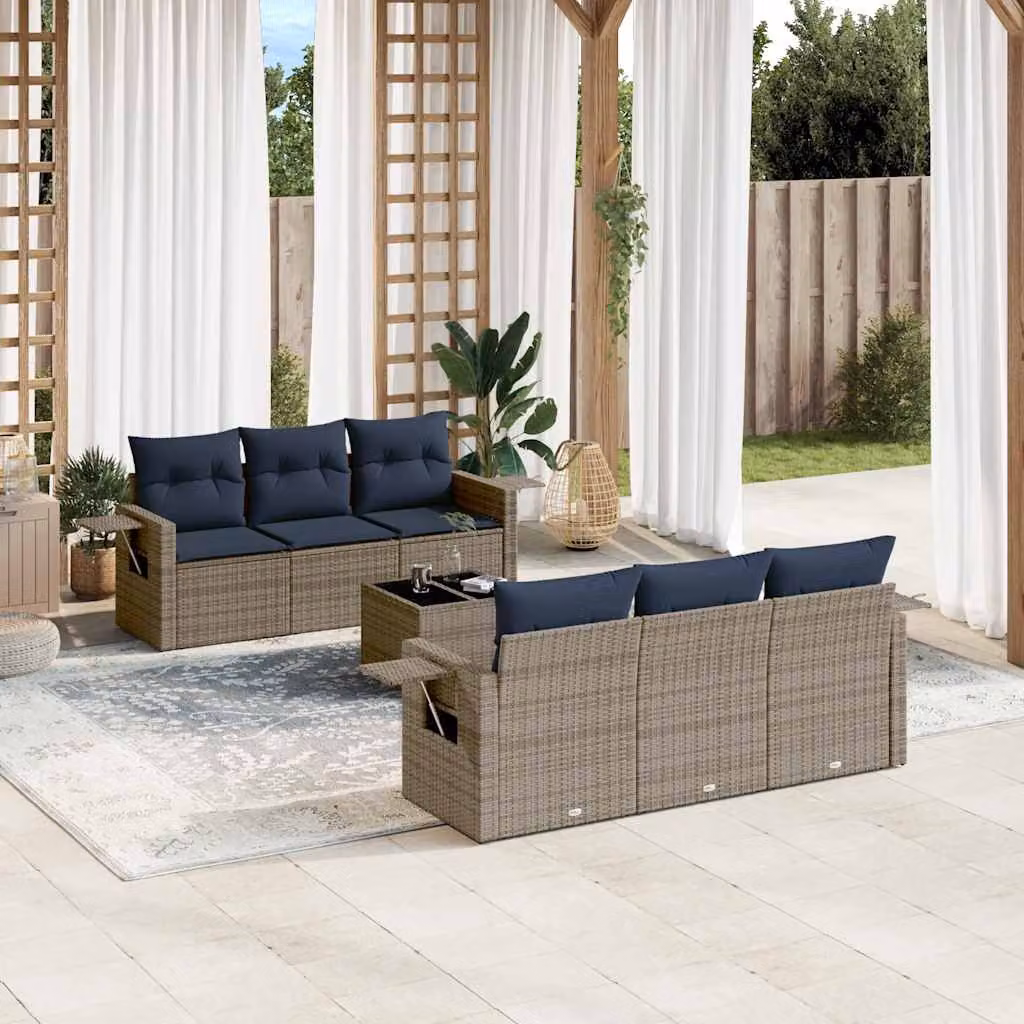 Set da giardino vidaXL in polyrattan grigio composto da 7 pezzi con cuscini inclusi
