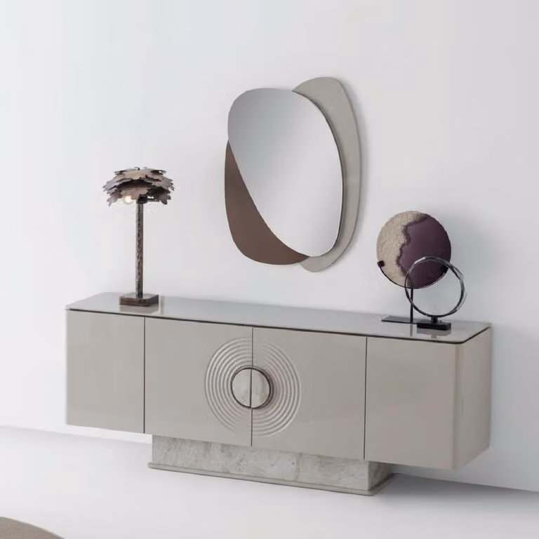 Mobile contenitore a buffet, specchio, set moderno, beige, elegante, cassettiera, consolle, mobili
