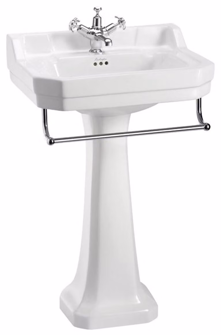 Lavabo in porcellana Casa Padrino con piedistallo e portasciugamani in stile Art Nouveau, bianco/cromato, 56 x 47 x 96 cm