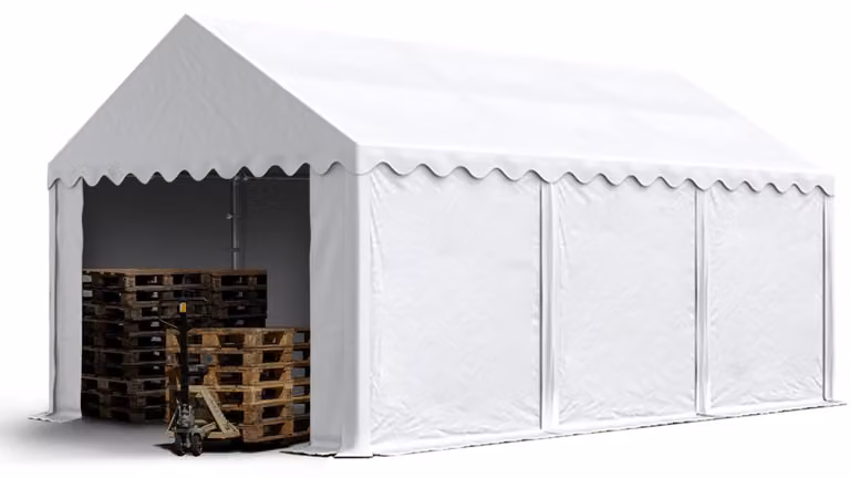 TOOLPORT Tendone deposito 4x6 m PVC 750 N tenda capannone bianco telaio perimetrale e rinforzo del tetto