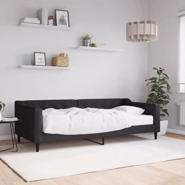Divano Letto Moderno vidaXL in Tessuto Nero con Materasso in Schiuma L/P/H: 223 x 90 x 67 cm