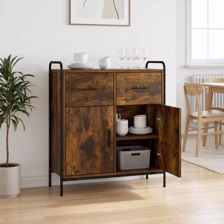 Credenza moderna vidaXL in legno ingegnerizzato e metallo, colore marrone, L 97 x P 33 x H 81 cm