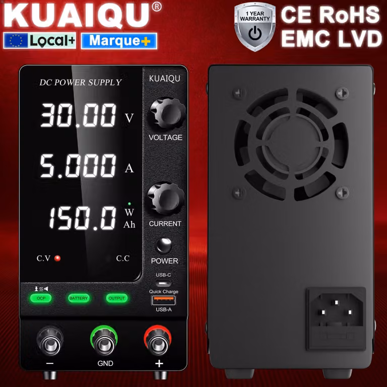 Alimentatore da banco DC regolabile - Modello SPPS-C305C - 0–30 V, 0–5 A - Tensione di uscita stabilizzata - Display digitale - Adatto per elettronica e ricarica batterie - Dispositivo compatto da banco
