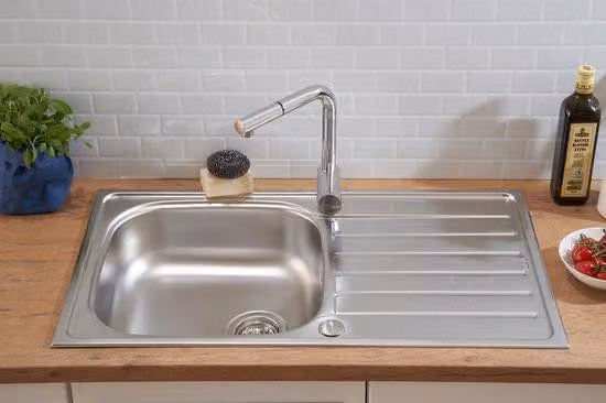 Lavello in acciaio inossidabile Ibenzoa®, 86 x 50 cm, ampio spazio per l'asciugatura, resistente alla ruggine, montabile su entrambi i lati, con fori preforati, completo di gruppo di scarico e cestello filtrante
