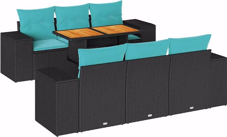 Set Divani da Giardino con Cuscini 7pz Nero Polyrattan