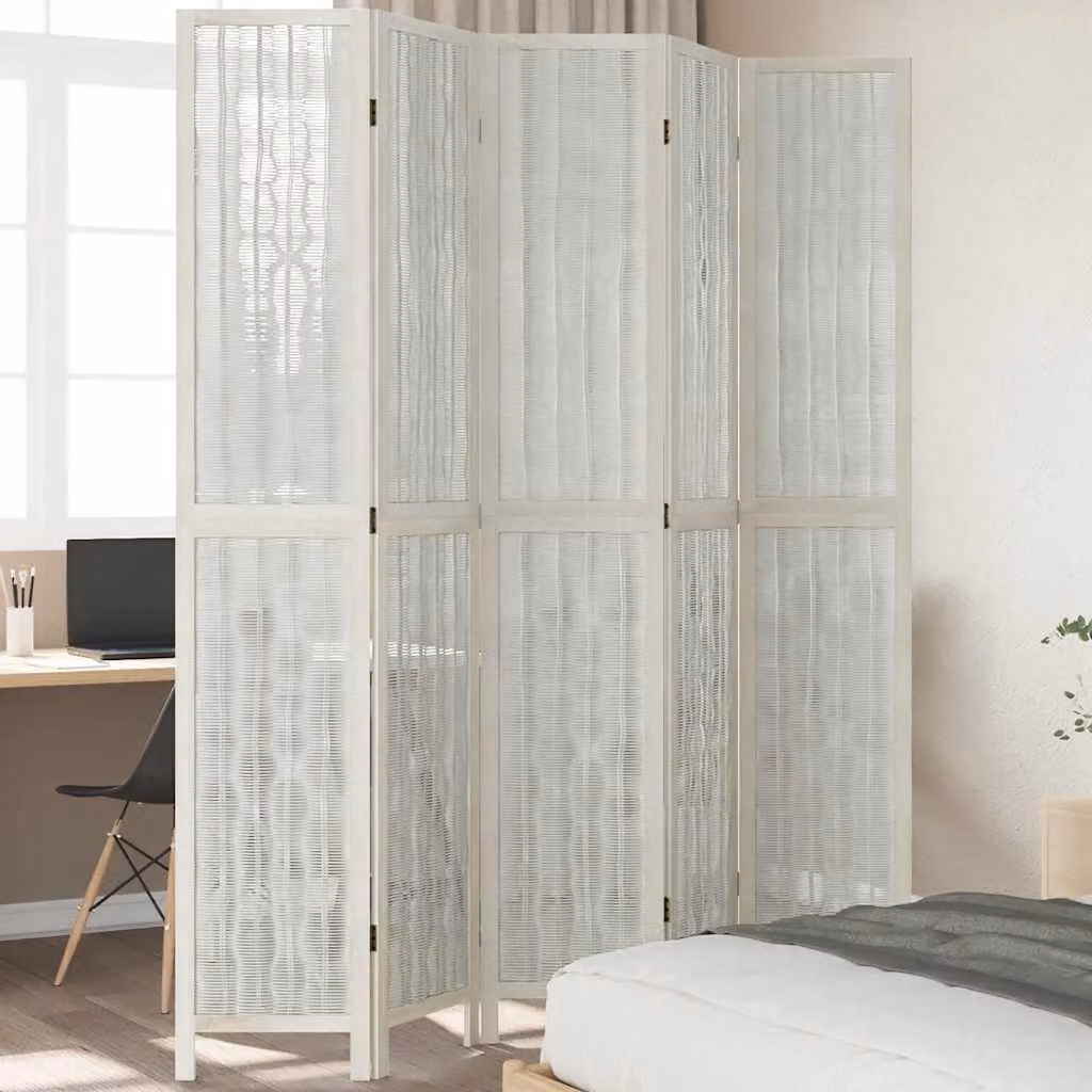 Divisorio Ambienti vidaXL a 5 Pannelli in Legno Massello di Paulownia Bianco H: 180 cm, L: 220 cm