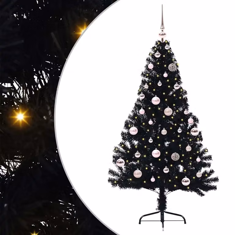 Albero di Natale artificiale moderno vidaXL con luci LED bianco caldo, colore nero, in PVC e metallo, Altezza: 150 cm