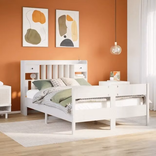 Letto Libreria Design Mania con Contenitore in Legno di Pino Bianco L/P/H: 228.5 x 150 x 156 cm – 1