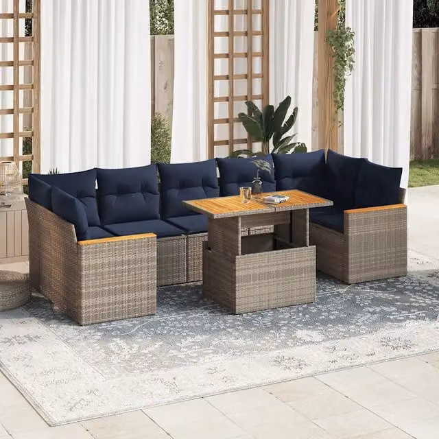 Set Divano da Giardino 8 pz con Cuscini Grigio in Polyrattan 3327463