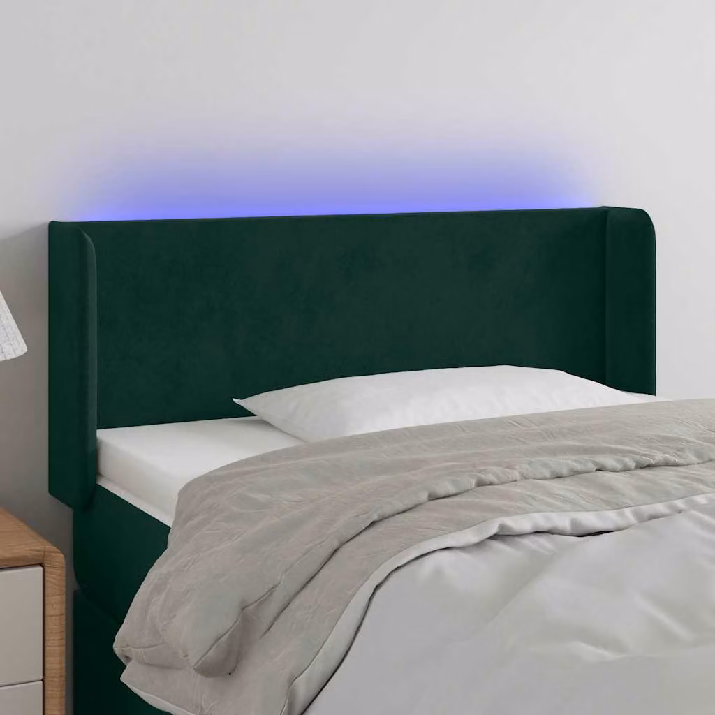 Testiera per letto vidaXL in velluto verde scuro con illuminazione LED e porta di ricarica USB, L 103 cm x P 16 cm x H 78/88 cm