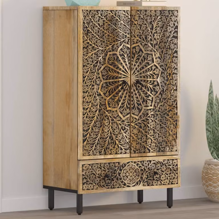 Credenza retro in legno di mango e metallo marrone vidaXL L: 60 cm, P: 33 cm, H: 110 cm