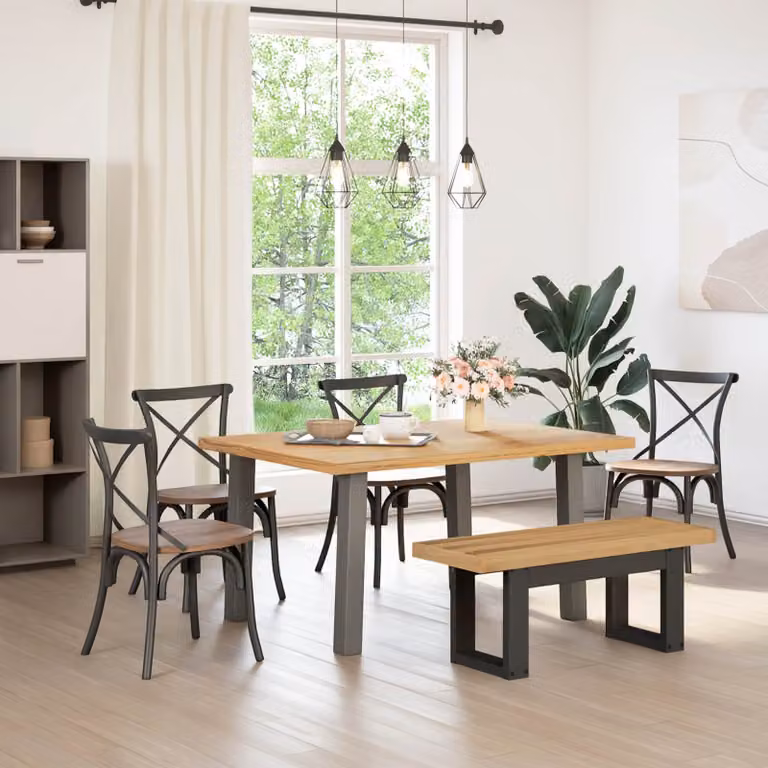 Panchina da pranzo NOAIN vidaXL in legno di pino rustico, marrone/beige, L 120 x P 41 x H 45 cm