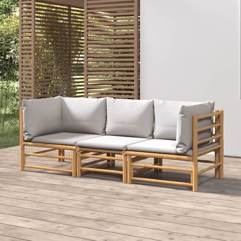 Maison Exclusive - Set da giardino 3 pezzi con cuscini grigio chiaro in bambù