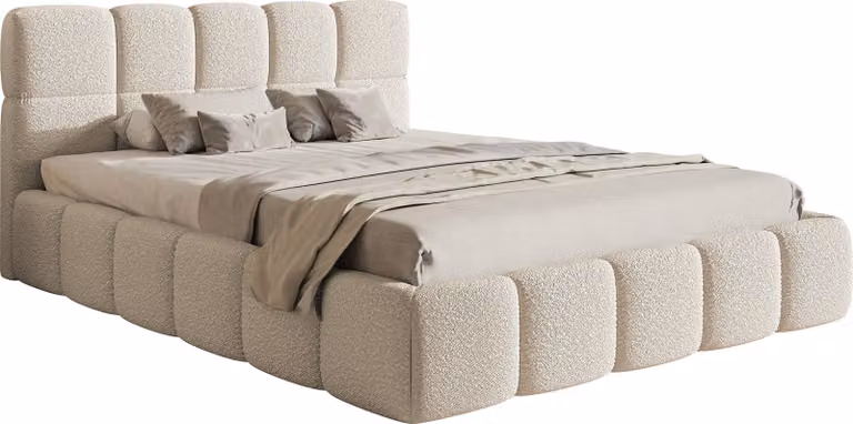 Selsey Cloudy - Letto con struttura imbottita, rivestimento in bouclé beige chiaro, 140 cm