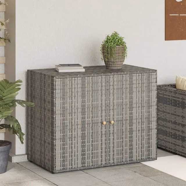 Mobile Portaoggetti da Giardino vidaXL in Polyrattan e Legno di Acacia Grigio L: 100 cm, P: 55,5 cm, H: 80 cm