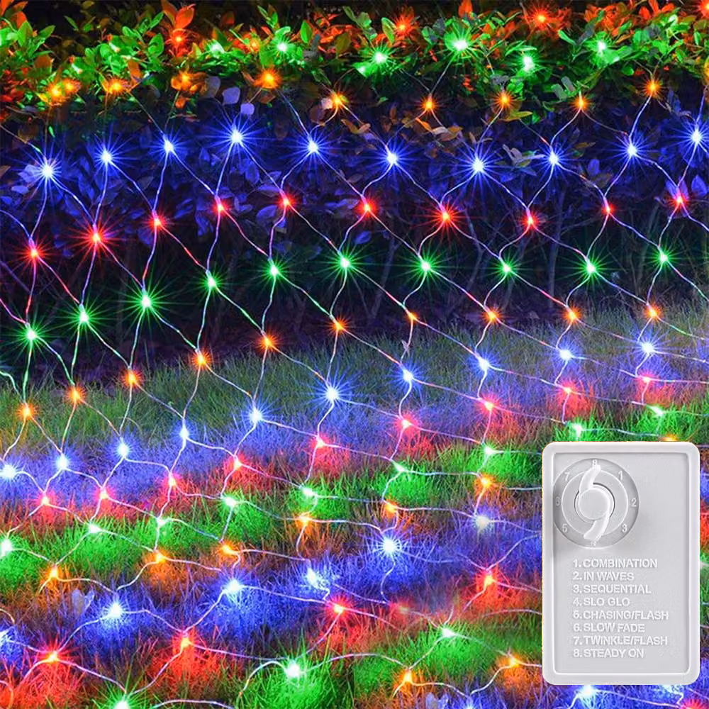 Rete luminosa 3X2m 320Leds Colorful LED fairy lights Tenda luminosa a rete Elettricità 8 modalità di luce Funzione di memoria Festa di Natale Giardino Camera Balcone Decorazione
