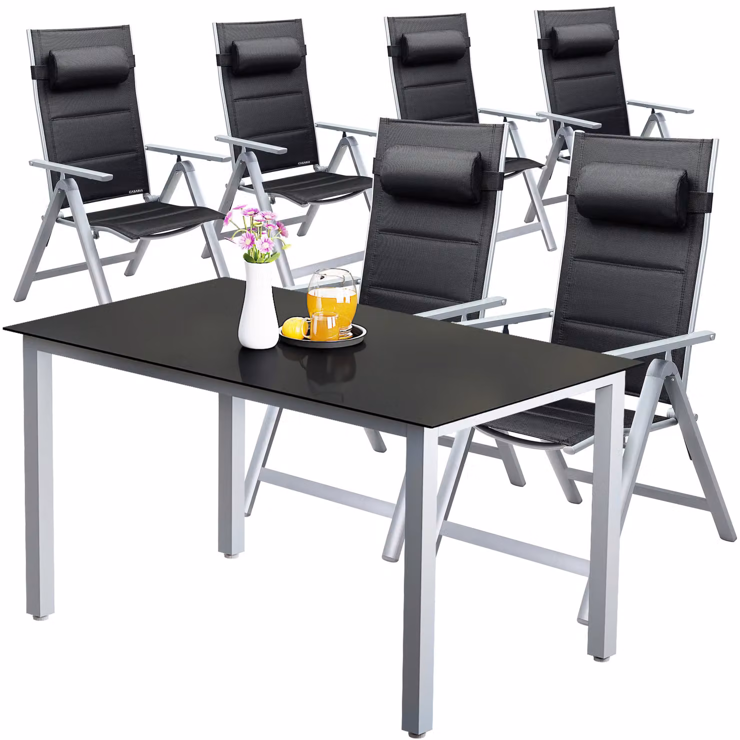 Tavolo da giardino rettangolare Casaria in alluminio verniciato argento e vetro nero L: 150 cm, P: 90 cm, H: 75 cm – 4