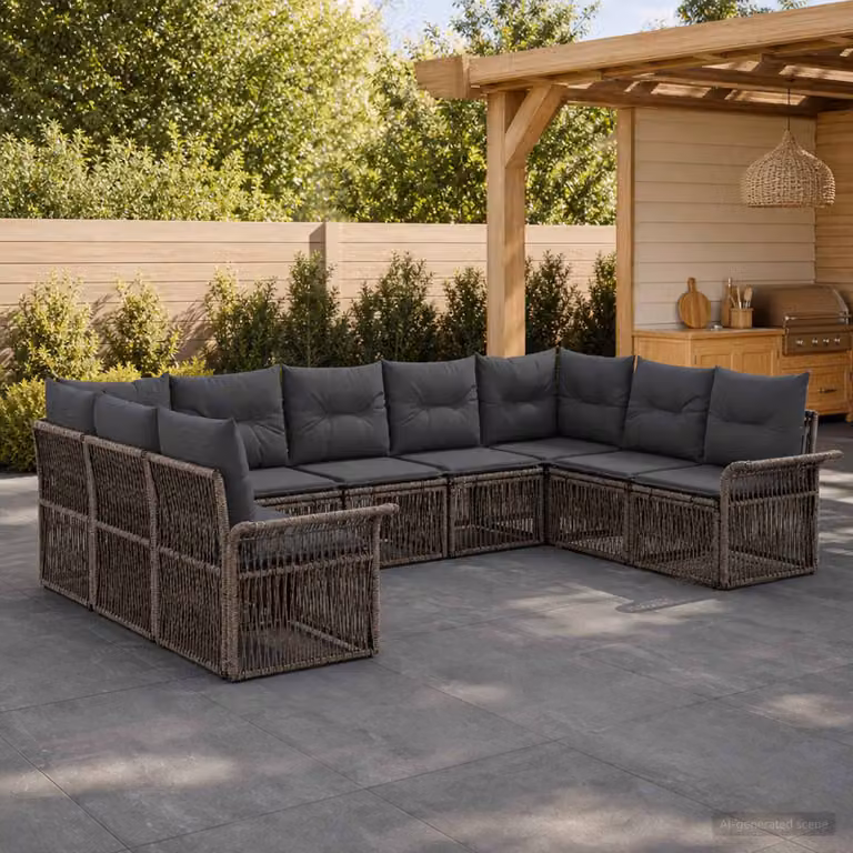 Set Divano da Giardino vidaXL 9 pz a Forma a L Grigio con Cuscini e Struttura in Metallo