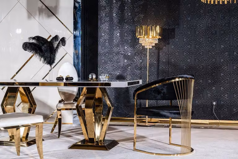 Modernes Esszimmer Stuhl Luxus Designer Edelstahl Elemente Textil