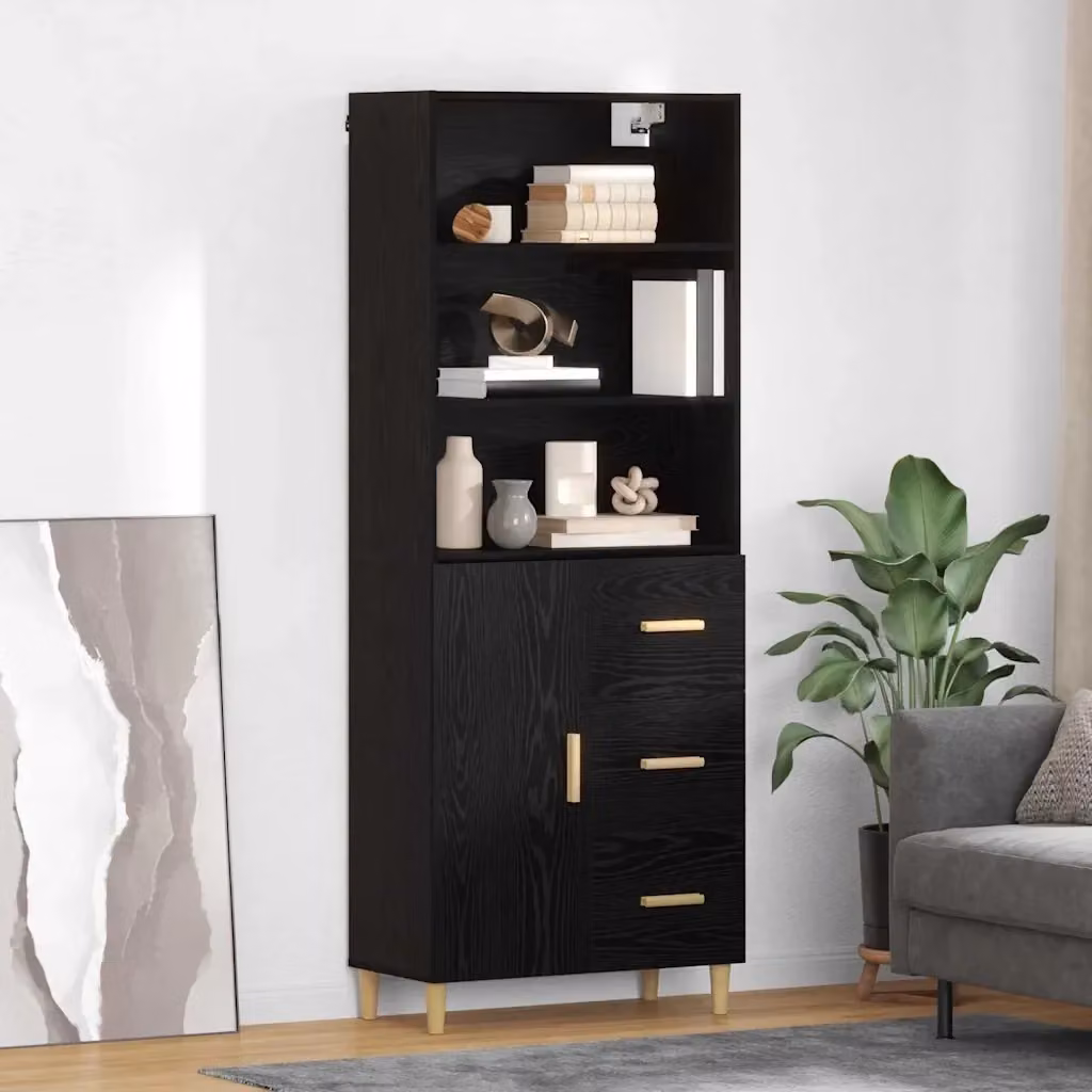 Credenza Buffet e Madia Design In in Rovere e Nero, L: 69,5 cm, P: 32,5 cm, H: 180 cm – 2