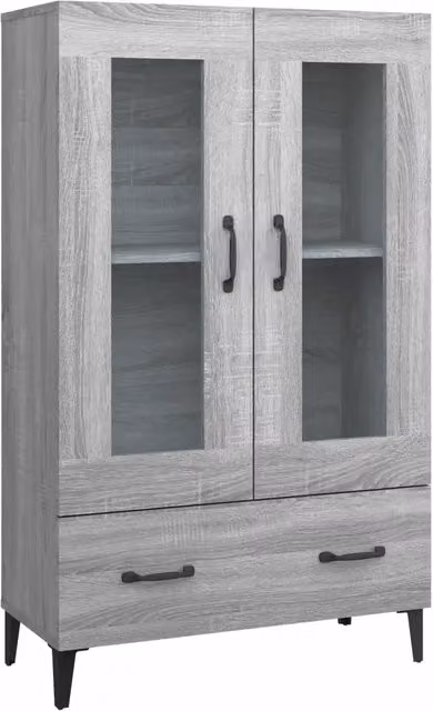 Credenza moderna in legno multistrato Grigio Sonoma con dettagli in vetro, L 70 cm x P 31 cm x H 115 cm – 1