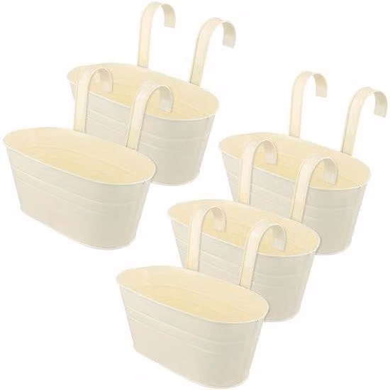 Set di 5 vasi sospesi in metallo beige, vasi sospesi in stile vintage per balconi, vasi da appendere con ganci per esterni ed interni, decorazione per balconi e recinzioni da giardino