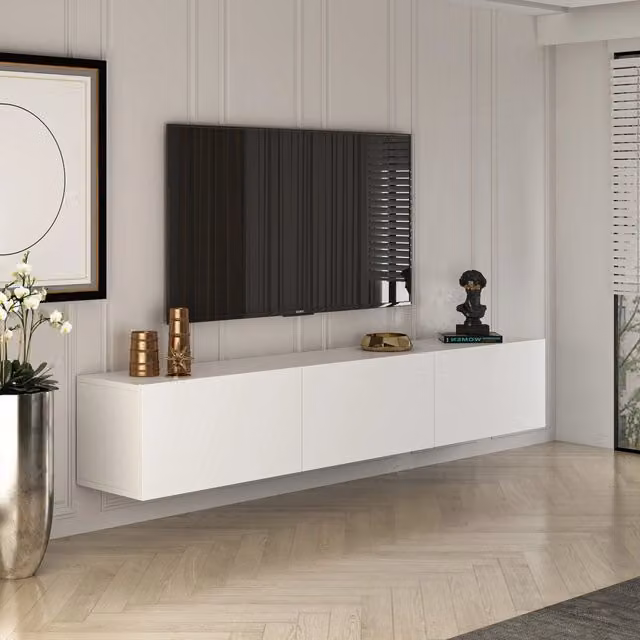 Saonara, Mobile Porta tv 3 Ante, 150x32x30h cm Bianco