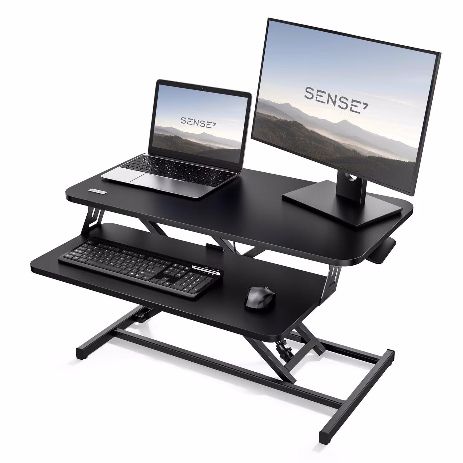 SENSE7 Desktop - Convertitore nero: supporto da scrivania ergonomico, regolabile in altezza, postazione di lavoro seduta-in piedi, 81x40 cm, scrivania in piedi da ufficio, supporto per monitor e PC