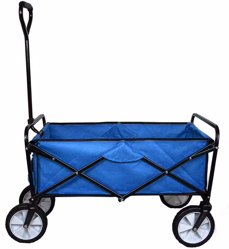 Carrello pieghevole, capacità di carico 70 kg, con guanti da giardinaggio, colore blu, ideale per giardinaggio e campeggio