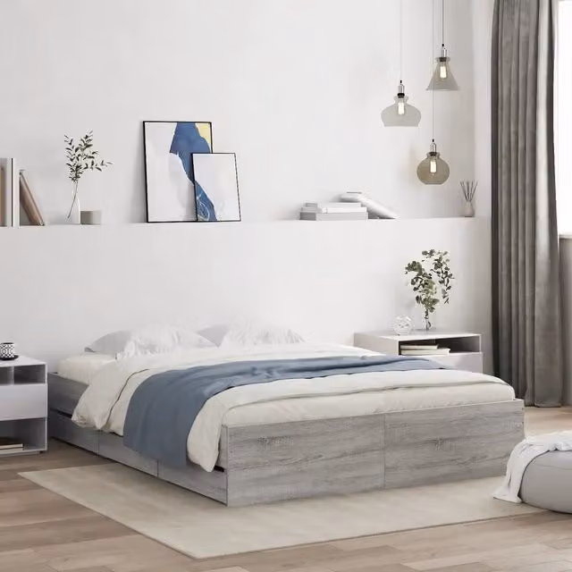Giroletto Cassetti-Struttura Letto con contenitore Grigio Sonoma 150x200 cm Legno Multistrato 634694