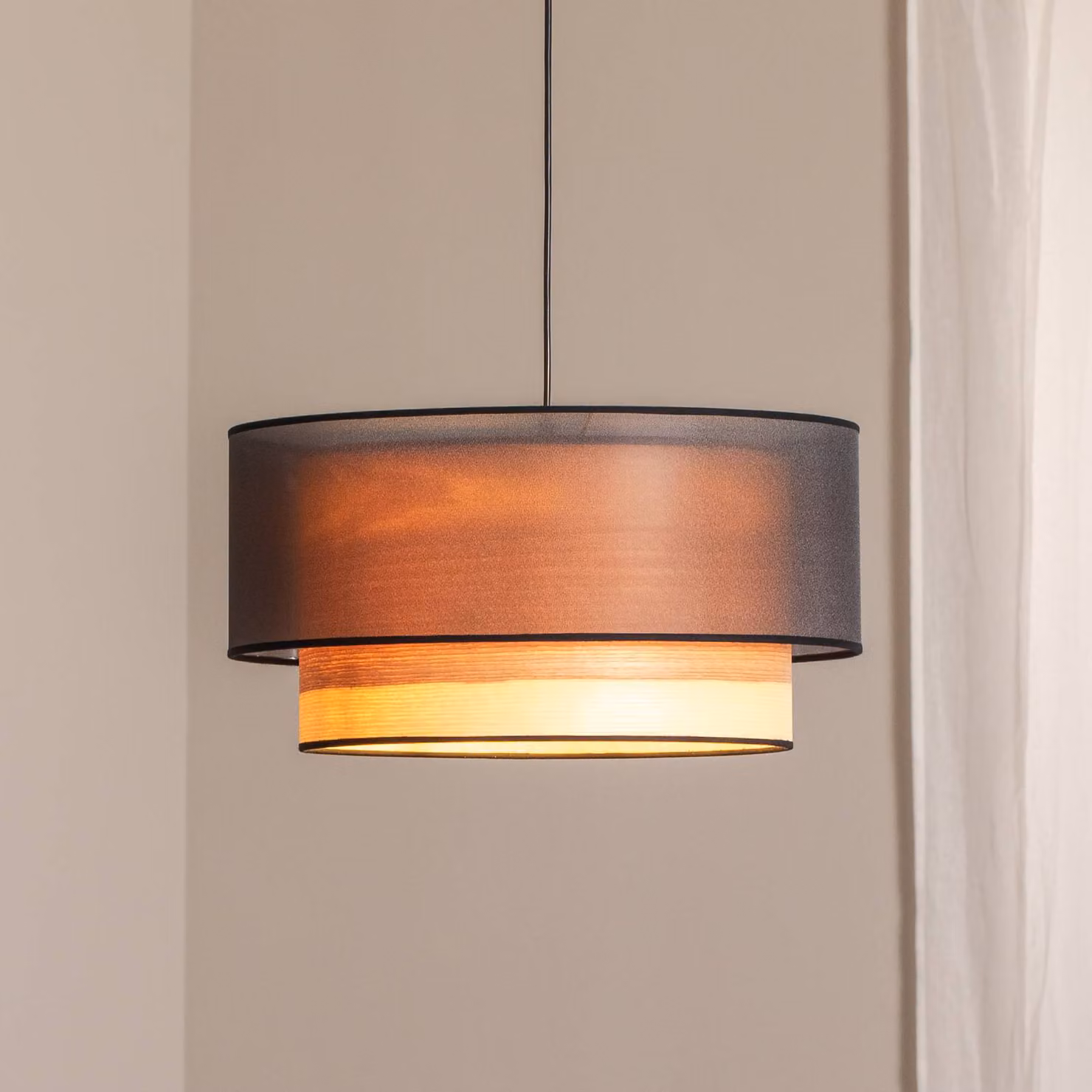 Lampada a sospensione Cedrik Duolla, dimmerabile, Nero, Soggiorno / Sala da pranzo, Tessuto / Stoffa / Seta, Moderno, Lampada a sospensione