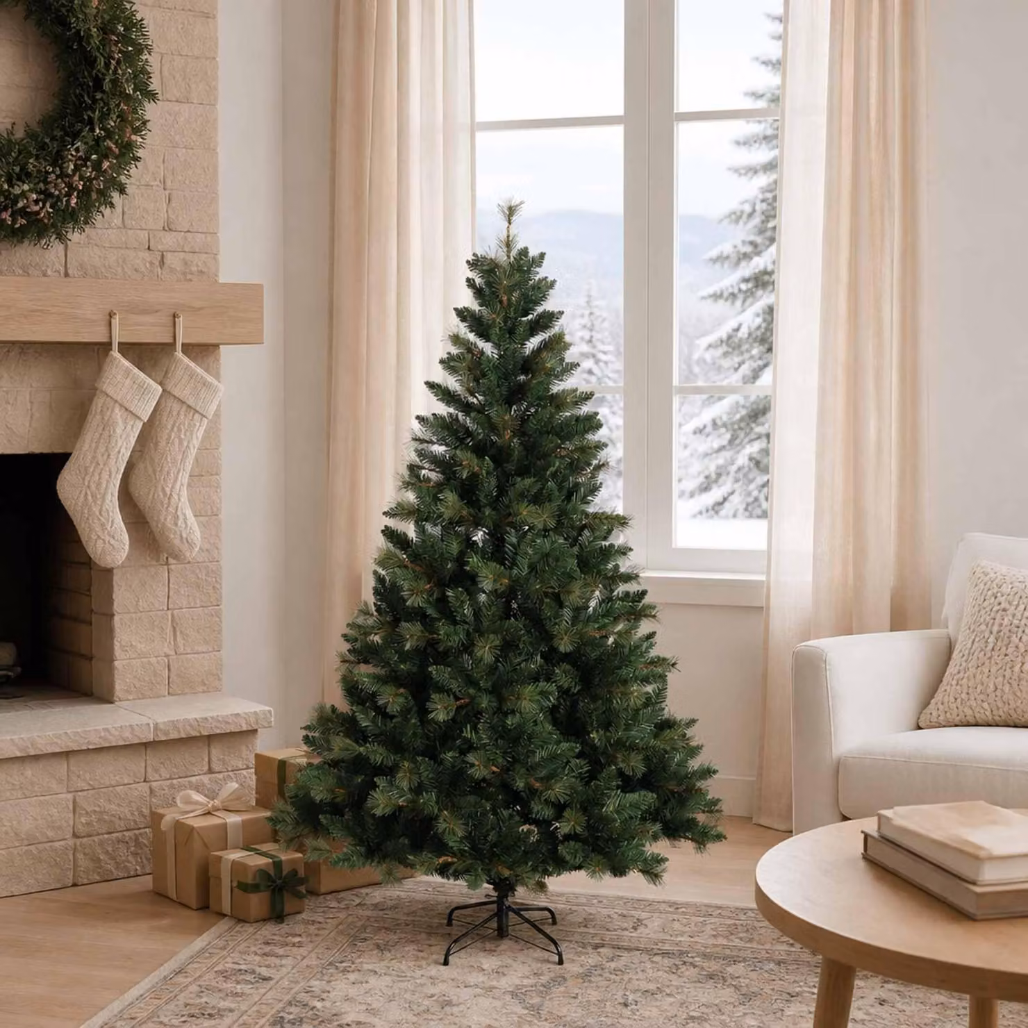 Albero di Natale artificiale pieghevole, altezza 120 cm, realizzato in PVC e metallo
